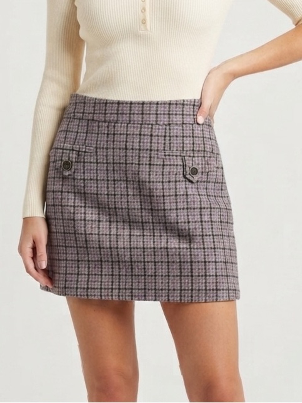 Jacob Y2K 2000s Plaid Mini Skirt Grey Purple Wool Blend Size Large Whimsigoth